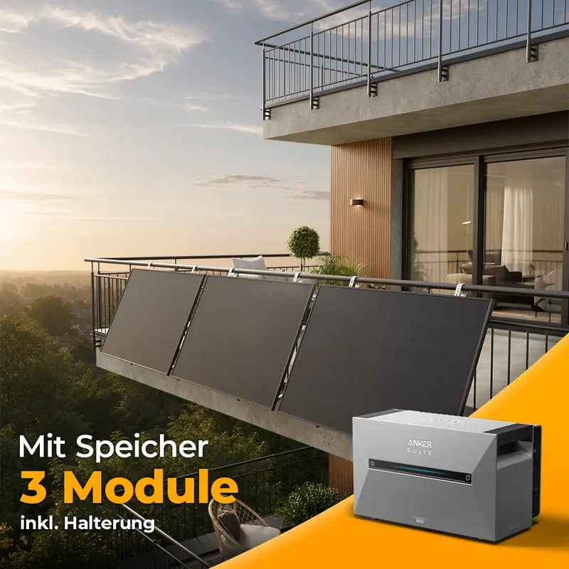 Balkonkraftwerk 1500W mit Speicher Anker SOLIX 3 Pro – Komplettset Gitterbalkon