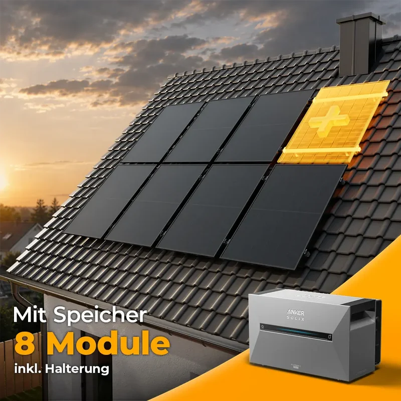 Solarkraftwerk 4000W mit Speicher Anker SOLIX 3 Pro - Komplettset Schrägdach