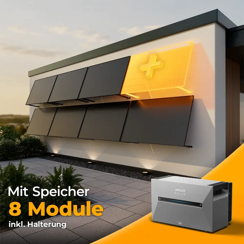 Solarkraftwerk 4000W mit Speicher Anker SOLIX 3 Pro - Komplettset Wandmontage
